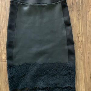 Black leather lace mid quad skirt